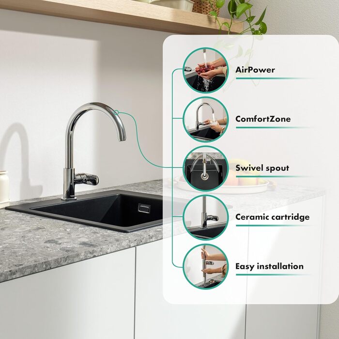 Змішувач кухонний Hansgrohe Vernis Blend M35 з виливом 210 мм, хром - одинарний струмінь