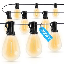 LED гірлянда вулична GvvooHome 60м, водонепроникна, 62 лампи S11, теплий білий 2700K, для тераси, саду, веранди