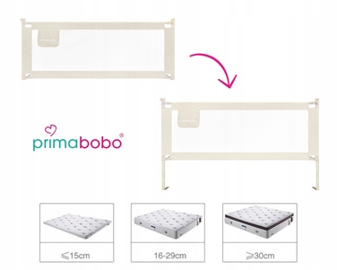 Захисна бічна стінка для ліжка Primabobo Classic 200x180 см, складана, бежева, 3 шт.