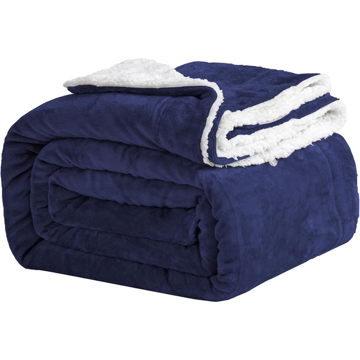 Плед флісовий Good Nite Sherpa 200x230 см, темно-синій, теплий м'який зимовий плед для дивану та ліжка