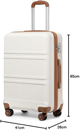 Валіза KONO середнього розміру (L, 65 см) з жорстким корпусом ABS+PC, TSA замком та подвійними колесами, 61 л, кремово-біла
