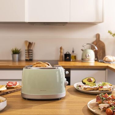 Тостер Cecotec Toast&Taste 800 Vintage Green, 850 Вт, 2 відділення, зелений, нержавіюча сталь, ретро-дизайн