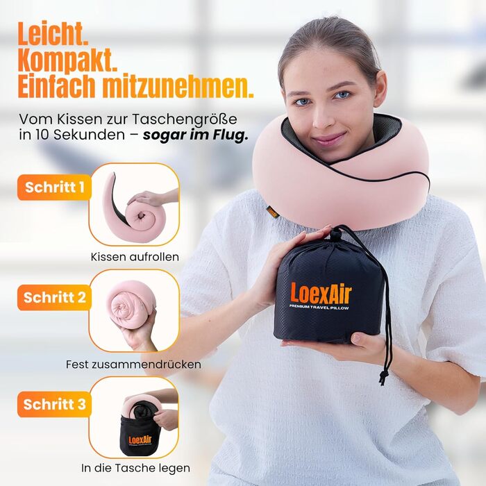 Подорожня подушка для шиї з капюшоном з ефектом пам'яті (Memory Foam) для літака та авто, бавовняна, рожева (Sakura Pink)