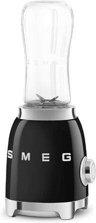Блендер Smeg PBF01BLEU персональний, 300 Вт, чорний: подвійне лезо з нержавіючої сталі, 2 пляшки 600 мл, 2 швидкості