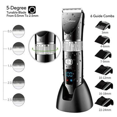 Професійна електрична машинка для стрижки Hatteker з LCD-дисплеєм, бездротова, USB-зарядка, водонепроникна, для бороди та волосся