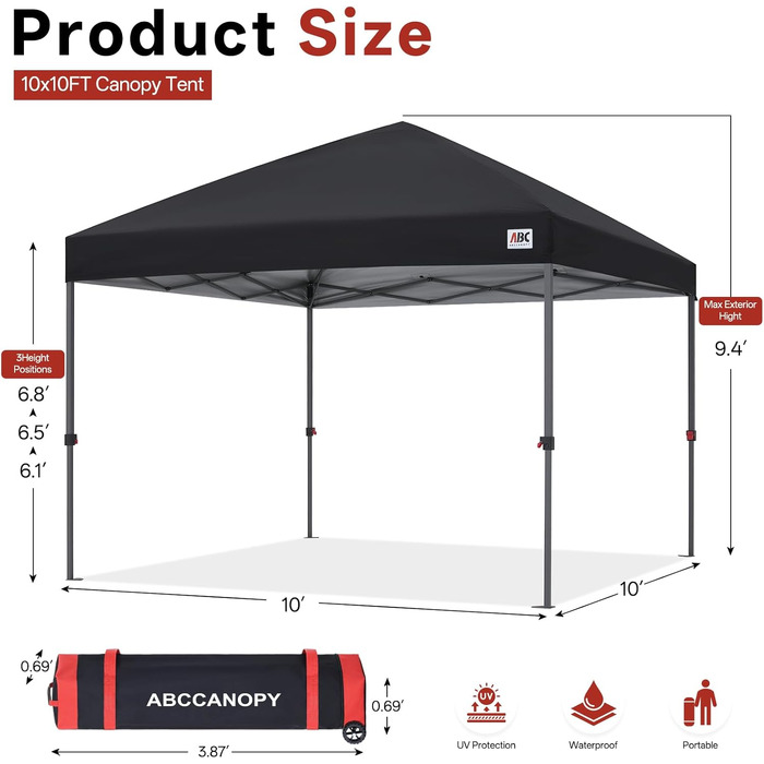 Павільйон садовий ABCCANOPY 3x3м водонепроникний розкладний чорний для пікніка та фестивалів