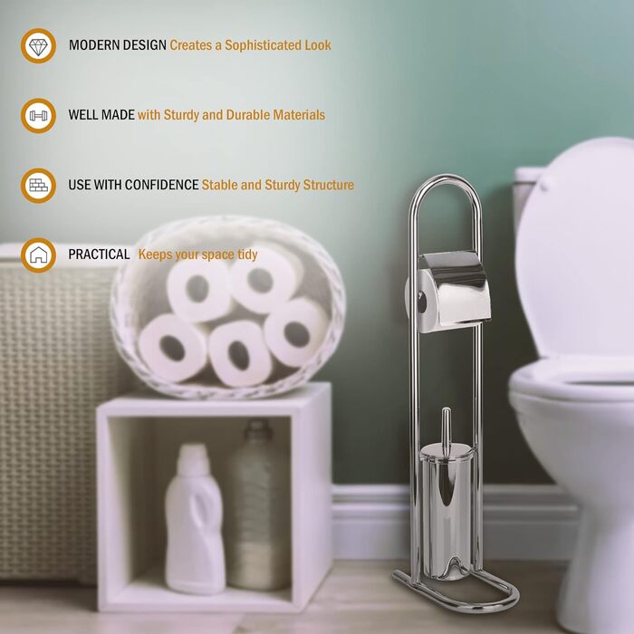 Підставка для туалетного паперу та щітки Premier Housewares, хром, срібляста, 29x17x80 см