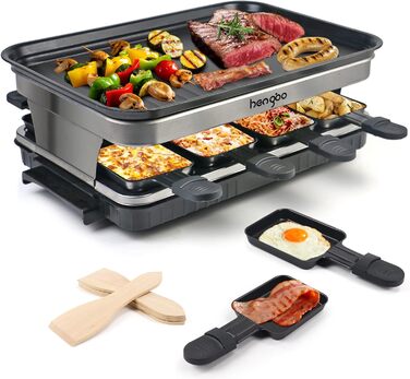 Ракле Грати для 8 осіб з антипригарним покриттям, 1500W, з міні-сковорідками та дерев'яними шпателями