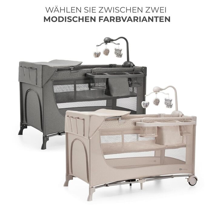 Дитяче ліжечко Kinderkraft JOY 2 ACC 3-в-1, дорожнє, з аксесуарами, на колесах, компактне складання, темно-сіре
