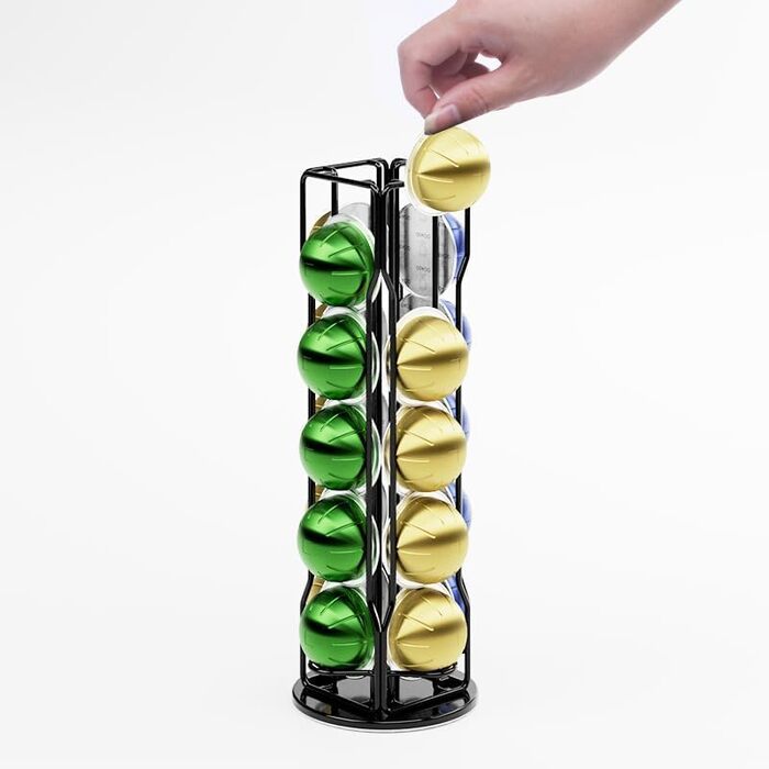 Тримач для капсул Nespresso Vertuo Sevenline - органайзер для 20 капсул, поворотний на 360 градусів (сріблястий/чорний)