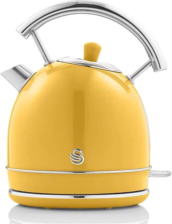 Електрочайник Swan Retro 1,8 л, вінтажний дизайн, автоматичне вимкнення, Strix контролер, бездротовий, BPA-free нержавіюча сталь, 2200Вт, жовтий