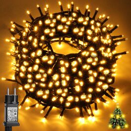 Світлодіодна гірлянда для вулиці та дому 33м, 300 LED, теплий білий колір, 8 режимів роботи, таймер, IP65 водонепроникна, розширювана новорічна ілюмінація для саду та свят