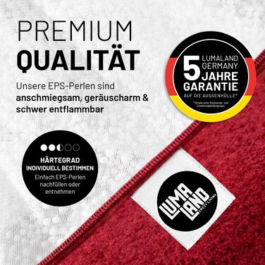 Мішок-крісло Lumaland Comfort Line 80x90x50 см, червоний - м'яке та зручне для дітей та дорослих, з EPS-гранулами (185 л)
