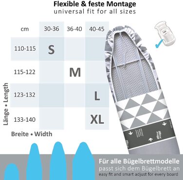 Чохол для прасувальної дошки arteneur 120x40 см, термостійкий, з гумкою, сертифікат OEKO-TEX 100, для парових прасок і станцій, дизайн Triangles, Німеччина