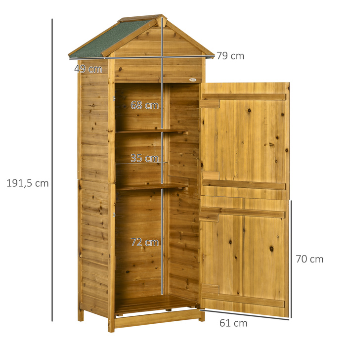 Outsunny Garden сарай з натурального дерева, садова шафа, садова шафа, садовий сарай, сарай для інструментів, 2 полиці, стійкий до погодних умов, 2 двері, 79 x 49 x 191.5см