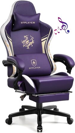 Ігрове крісло GTPLAYER Dragon з Bluetooth-динаміками, підніжкою, ергономічне комп'ютерне крісло для геймерів, фіолетове
