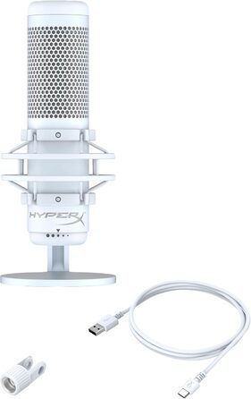 HyperX QuadCast S білий – USB конденсаторний мікрофон з RGB-підсвіткою для ПК, PS5, Mac, підвісом, 4 направленостями, поп-фільтром і регулятором чутливості, для геймінгу, стрімінгу, подкастів, Discord, Twitch