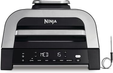 Ninja MAX 6-в-1 гриль та фритюрниця з гарячим повітрям для дому, 6 функцій приготування, об'єм 3.8 л, цифровий термометр, сірий/срібний, DG551EU