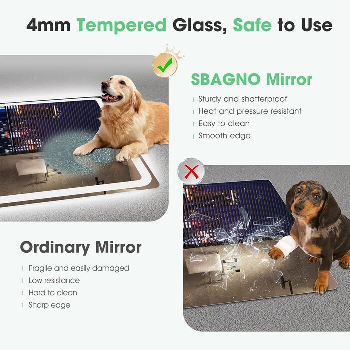 Дзеркало для ванної кімнати S'bagno Bluetooth з підсвічуванням 100x70 см, LED, протитуманне, регулювання кольору 3000K-6500K, диммування, пам'ять, HD-загартоване скло, IP44, горизонтальне/вертикальне