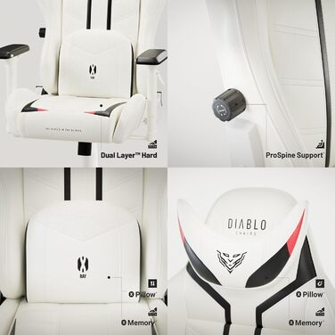 Ігрове крісло Diablo X-Ray King XL, біло-чорне, екошкіра, ергономічне, 4D підлокітники, офісне, з перфорацією та гойданням