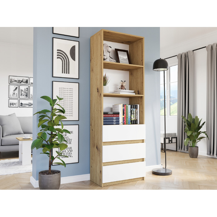 Стелаж Framire 60 см x 180 см x 30 см, білий дуб artisan