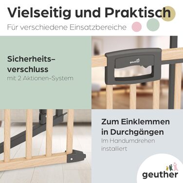 Захисний бар'єр Geuther Easylock Plus для сходів та дверей (152,5-160,5 см) - дерев'яно-металевий, без свердління, двосторонній, сірий/натуральний