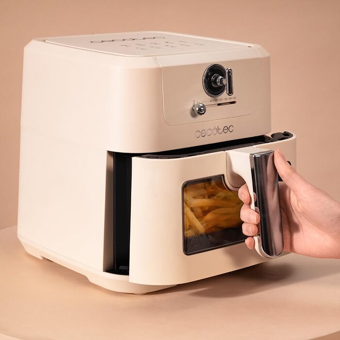 Фритюрниця без олії Cecotec Cecofry Antique 5000 з вікном, 5 л, 1500 Вт, Digital, PerfectCook, Retro-дизайн, білий колір