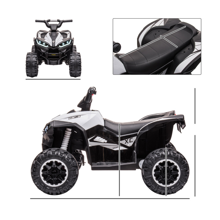 Електромобіль для дітей Kinder-Quad, 6 км/год, звукові та світлові ефекти, розміри: 83 см x 53 см x 55,5 см, чорний + білий