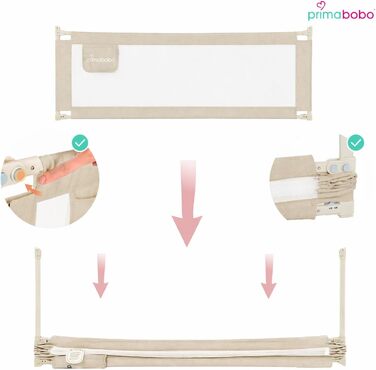 Комплект захисних бортиків для дитячого ліжка Primabobo (3 шт: 2x200 см + 1x160 см), бар'єр від випадання з ліжка, бежевий
