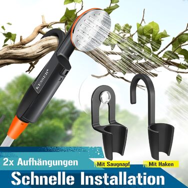 Кемпінгова душова система KESSER® з акумулятором та ручною лійкою, 2 x 2200mAh, USB, для кемпінгу, саду, авто, відпочинку на природі, миття собак, миття авто, з сумкою, 12V насос (чорний/оранжевий)
