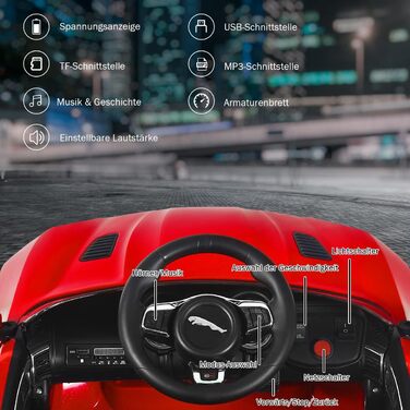 Дитячий електромобіль COSTWAY Jaguar 12V з музикою, історіями, сигналом і фарами, на пульті ДУ, для дітей від 3 років, червоний