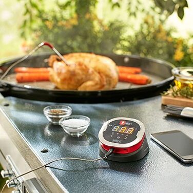 Weber iGrill 2 — розумний Bluetooth термометр для м'яса з 4 підключеннями, магнітним кріпленням, контроль через додаток та дисплей, чорний, 3.2 x 10.8 x 5.0 см, для гриля