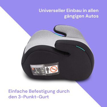 Дитяча автопідставка Booboo Safety Madrid, без Isofix, для дітей 125-150 см (15-36 кг), i-Size, чорний/сірий