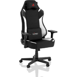 Ігрове крісло Nitro Concepts X1000, ергономічне, тканинне, офісне, на колесах, до 135 кг, чорне/біле, розмір XL