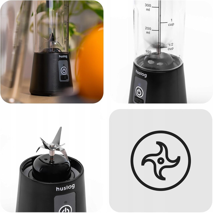 Блендер для смузі Philips HUS1025 500W з пляшкою Blend & Go 600мл, 2 швидкості, чорний