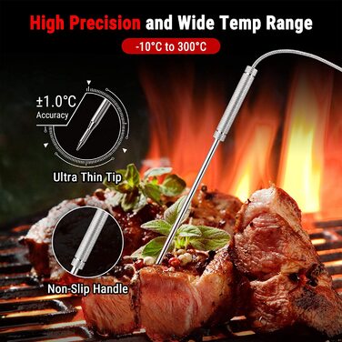 ThermoPro TP20 Цифровий термометр для м'яса з радіусом дії 150м. Підходить для гриля, духовки та барбекю. Бездротовий термометр з 2 датчиками температури