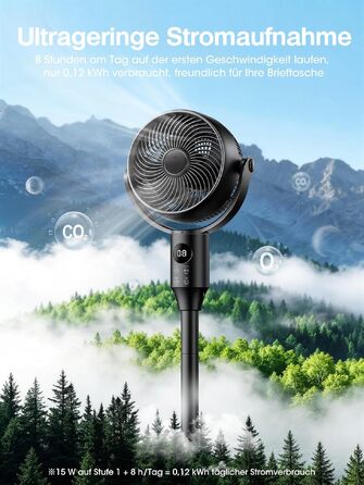 Вентилятор підлоговий Leiser 80°+90° з пультом, 1444 м³/год, 3 швидкості, таймер 12 год, регульована висота, синій