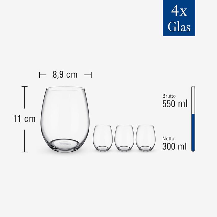 Набір склянок для води Villeroy & Boch Entree, 4 шт по 250 мл, прозоре кришталеве скло
