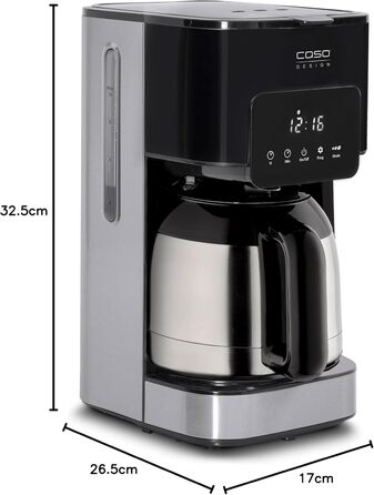 Кавоварка Caso Coffee Taste and Style, термос, 1,2 л, постійний фільтр, оптимальна температура заварювання 92-96°C, крапельний стоп, оптимізована голівка для заварювання, ізотермічний глечик, нержавіюча сталь, чорна, 10 чашок