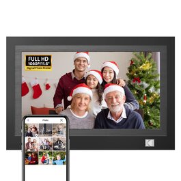 Цифровий фоторамка Kodak 10.1 дюйма з IPS-екраном, підтримкою USB/SD, відтворення фото/музики/відео, календарем та будильником, з пультом дистанційного керування (Чорний)