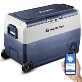Автомобільний компресорний холодильник AAOBOSI 50л з Wi-Fi, 12/24V/220V, -20°C для авто, кемпінгу, вантажівок, з двома зонами охолодження