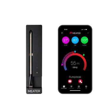 MEATER SE: Бездротовий розумний термометр для м'яса з Bluetooth | Великий радіус дії | Вимірює температуру м'яса та навколишнього середовища | Для приготування на грилі, в духовці, мангалі, на кухні, у коптилці, ротатерії | З чорним зарядним пристроєм