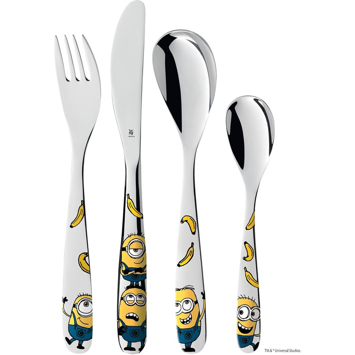 Набір дитячого столового прибору Minions WMF Cromargan, 4 шт., нержавіюча сталь, від 3 років, без гравіювання, придатний для миття в посудомийній машині