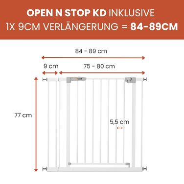 Захисний бар'єр Hauck Open N Stop KD 21 см білий для дверей та сходів 96-101 см, 77 см, без свердління, для дітей та собак, відкривання однією рукою