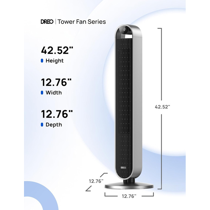 Dreo Smart Тихий турбовентилятор з пультом, 106 см, 25 дБ, 120° обертання, 12 швидкостей, 4 режими, таймер 12 годин, для спальні, Pilot Max S