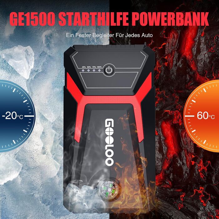 Пусковий пристрій GOOLOO A3 Jump Starter 1500A з компресором 150PSI та функцією Powerbank