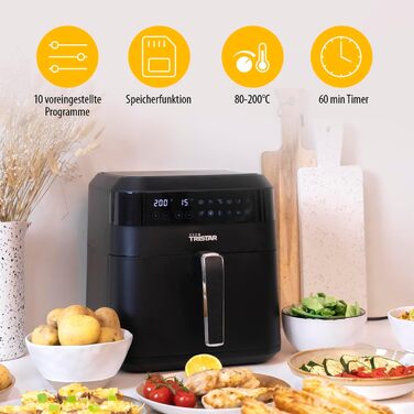 Фритюрниця Tristar FR-6999 цифрова аерофритюрниця XXL, 6 л, енергоощадна, 10 програм, чорна