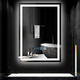 Дзеркало для ванної кімнати Mursche з підсвічуванням LED, 50x70 см, IP44, сенсорний вимикач, годинник, протитуманна функція, регулювання яскравості, 3000K-6500K, прямокутна форма