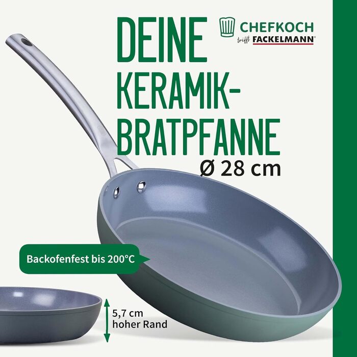 Керамічна сковорода Fackelmann Chefkoch Stuttgart 20 см, антипригарне покриття, 100% перероблений алюміній, для духовки до 200°C