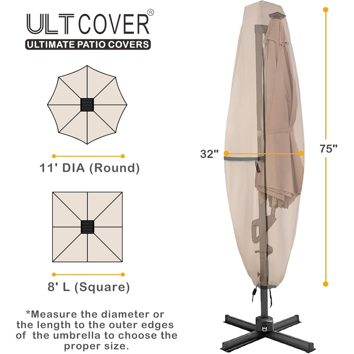 Чохол для парасольки террасної ULTCOVER 600D водонепроникний до 365 см (коричневий, прозорий верх)